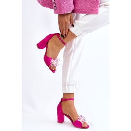 PS1 Eleganckie Sandały Z Kryształami Na Obcasie Fuksja Cameron różowe 4