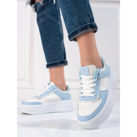 Sneakersy damskie Shelovet biało-błękitne białe niebieskie 2