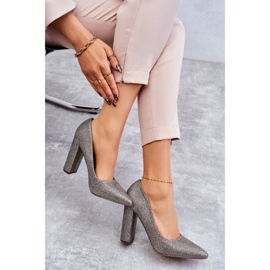 PA1 Błyszczące Czółenka Na Słupku Srebrne Elmira srebrny 4