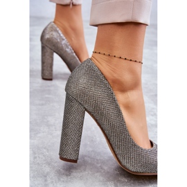 PA1 Błyszczące Czółenka Na Słupku Srebrne Elmira srebrny 2