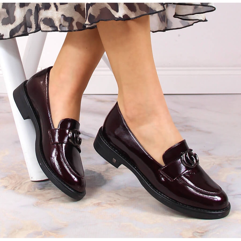 Półbuty mokasyny lakierowane damskie bordowe Potocki SZ12020 czerwone 1