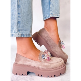 PA1 Mokasyny na platformie z kamieniami Stefani Khaki beżowy 1