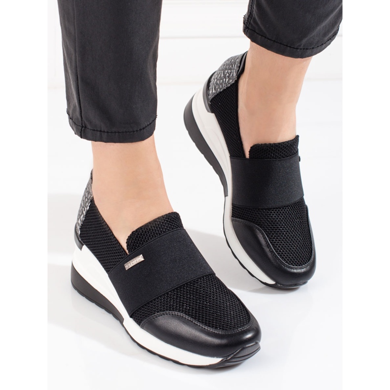 W. Potocki Sneakersy damskie Potocki na koturnie czarne 1