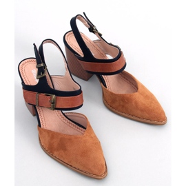 BM Czółenka na obcasie z odkrytą pięta Chiatti Camel brązowe 2