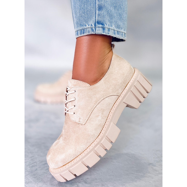 BM Mokasyny na platformie zamszowe Amparo Beige beżowy 1