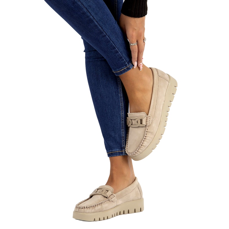 Skórzane mokasyny Filippo DP3334/23 BE beżowy 7