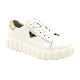 Skórzane sneakersy wiązane Filippo DP4138 białe złoty 1