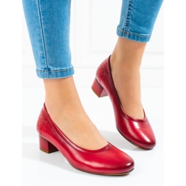 W. Potocki Czółenka damskie na niskim obcasie Potocki czerwone 1