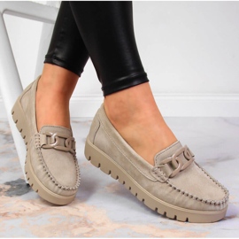 Mokasyny skórzane damskie na platformie beżowe Filippo DP3334 beżowy 1