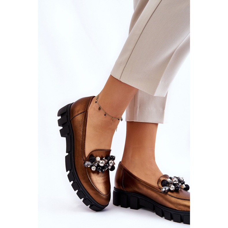 Damskie Mokasyny Na Platformie Laura Messi 2392 Ciemnozłote złoty 2