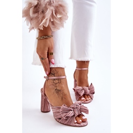 Modne Sandały Z Kokardą Na Obcasie Beżowe Callum brązowe 1