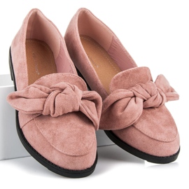 Ideal Shoes Zamszowe Półbuty Z Kokardą różowe 1