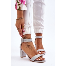 PS1 Błyszczące Sandałki Na Obcasie Srebrne Maxim srebrny 1