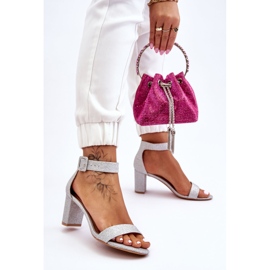 PS1 Błyszczące Sandałki Na Obcasie Srebrne Maxim srebrny 2