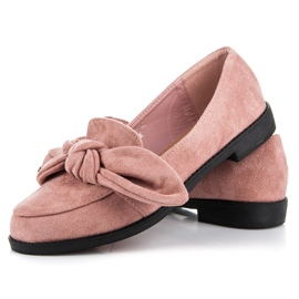 Ideal Shoes Zamszowe Półbuty Z Kokardą różowe 3