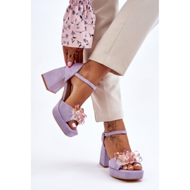 PS1 Modne Sandały Z Kryształami Na Masywnym Obcasie Fioletowe Garrett 2