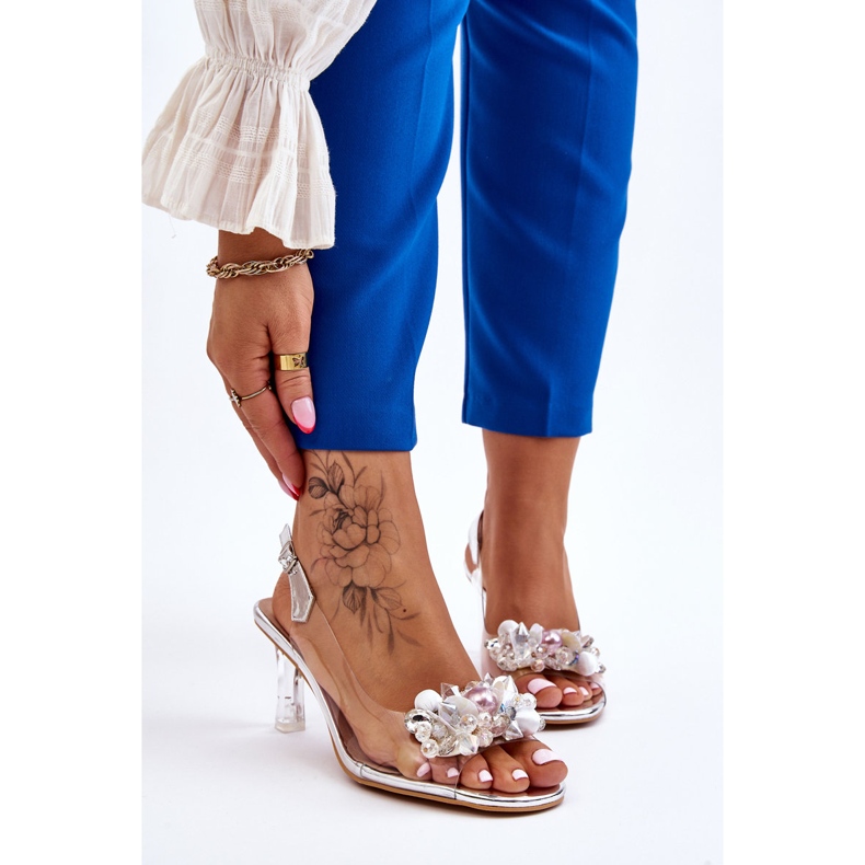 S.Barski Eleganckie Transparentne Sandały Z Ozdobą Srebrne Lilah srebrny 1