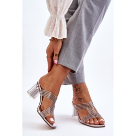 S.Barski Klapki Na Obcasie Z Dżetami Srebrne Jaxen srebrny 2