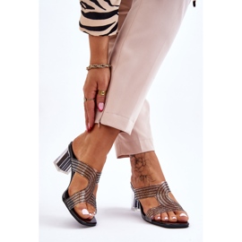 S.Barski Klapki Na Obcasie Z Dżetami Czarne Jaxen 2