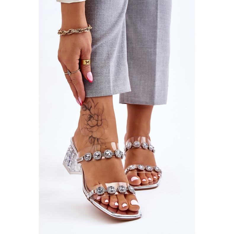 S.Barski Damskie Klapki Z Ozdobnymi Cyrkoniami Srebrne Leyla srebrny 1