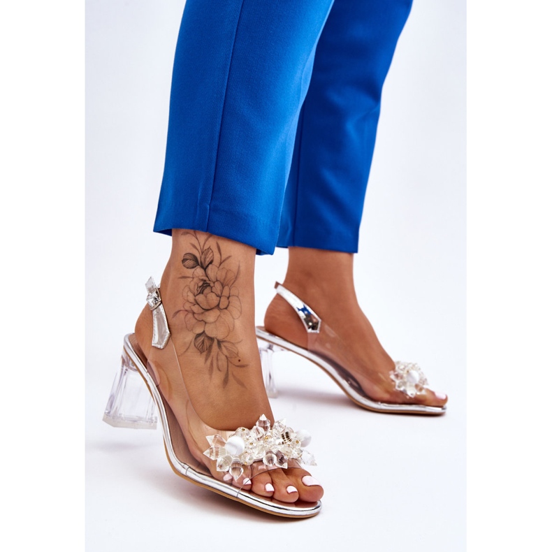 S.Barski Modne Transparentne Sandałki Z Ozdobami Srebrne Carmelo srebrny 1