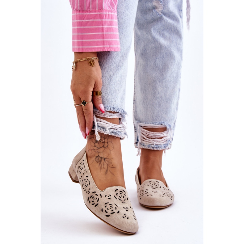 Ażurowe Mokasyny Sergio Leone BL627 Beżowe beżowy 1