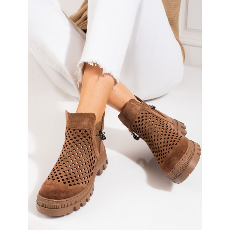 Ażurowe botki damskie Potocki Brązowe 2