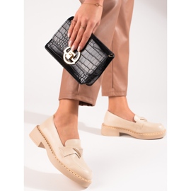 W. Potocki Beżowe mokasyny damskie na platformie beżowy 1