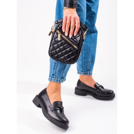 W. Potocki Czarne mokasyny damskie na platformie 1