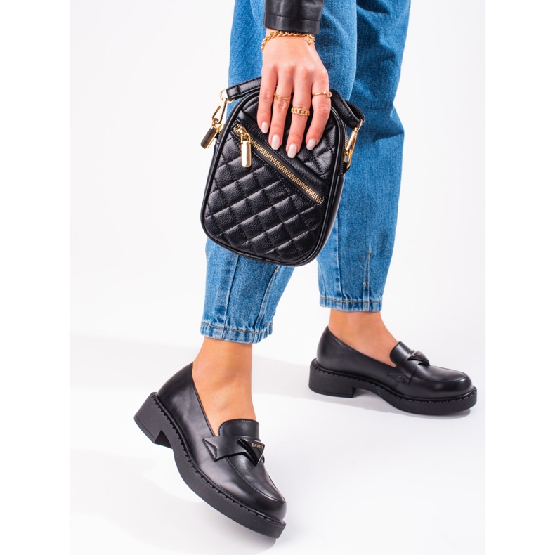 W. Potocki Czarne mokasyny damskie na platformie 1