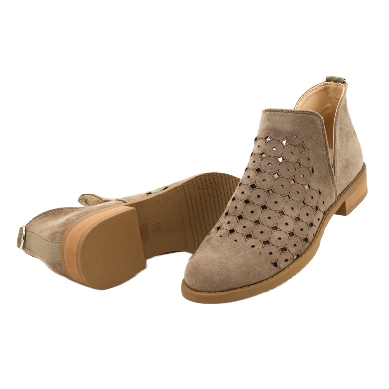 DASZYŃSKI Zamszowe Botki Ażurowe Z Wycięciem Carine beżowy brązowe 5