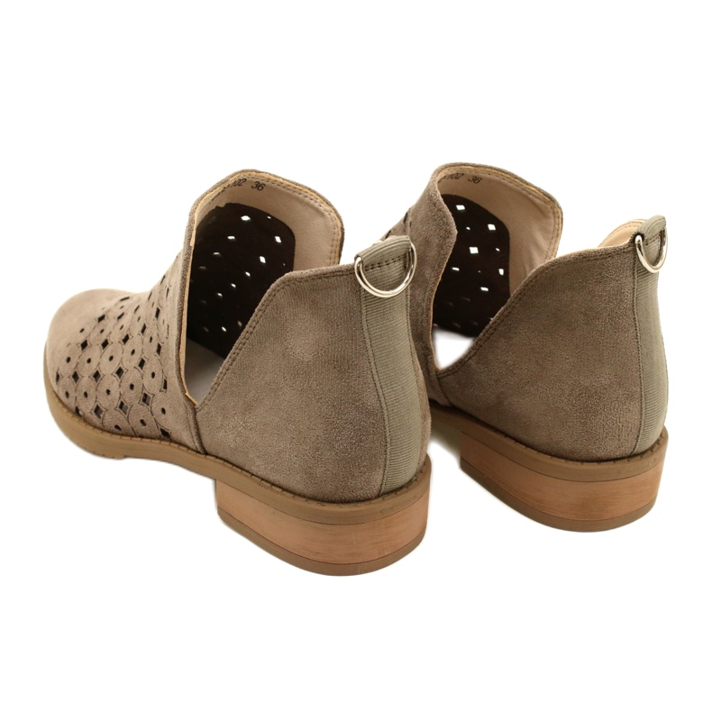 DASZYŃSKI Zamszowe Botki Ażurowe Z Wycięciem Carine beżowy brązowe 7