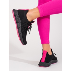 Buty sportowe Shelovet czarne z różową wstawką 2