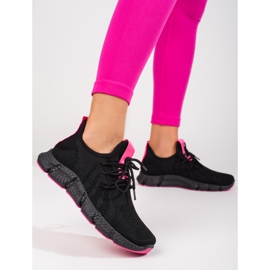 Buty sportowe Shelovet czarne z różową wstawką 1