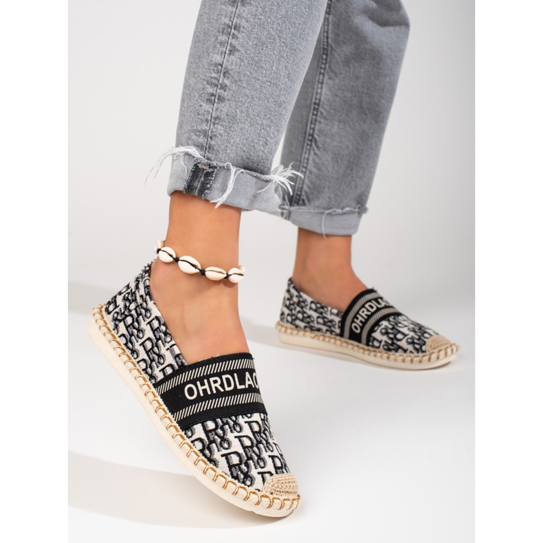 Espadryle damskie Shelovet czarne ze wzorem 1