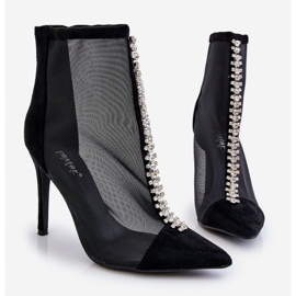 Modne Damskie Botki Na Szpilce Z Siateczką Czarne Rummi 1