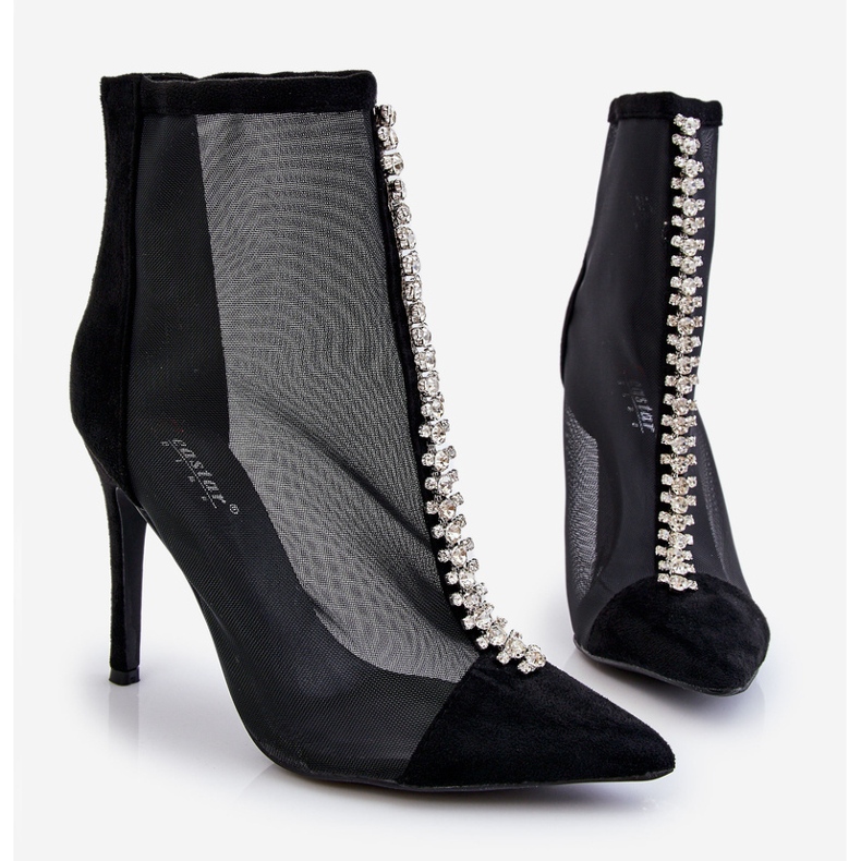 Modne Damskie Botki Na Szpilce Z Siateczką Czarne Rummi 1