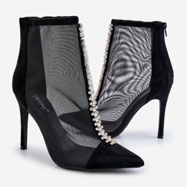 Modne Damskie Botki Na Szpilce Z Siateczką Czarne Rummi 2