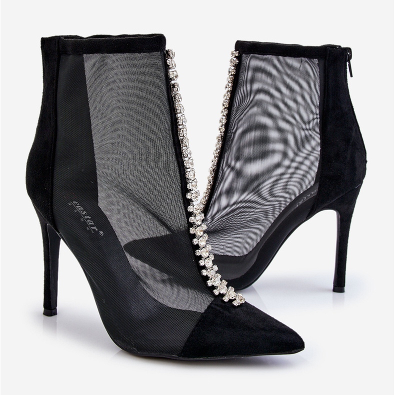 Modne Damskie Botki Na Szpilce Z Siateczką Czarne Rummi 2