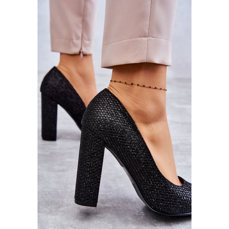 Błyszczące Czółenka Na Słupku Czarne 3