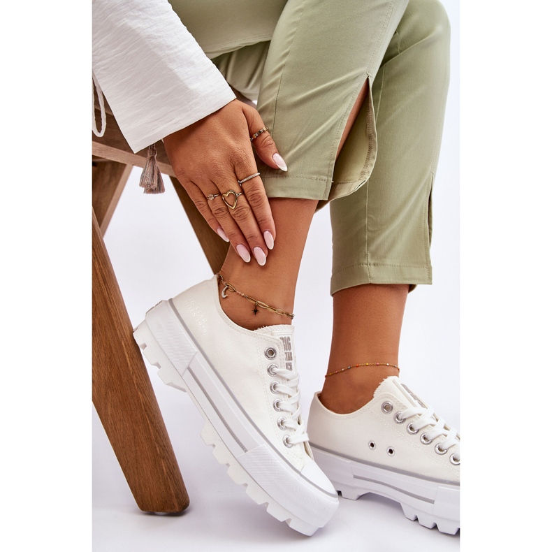 Materiałowe Trampki Na Platformie Big Star LL274150 Białe 2