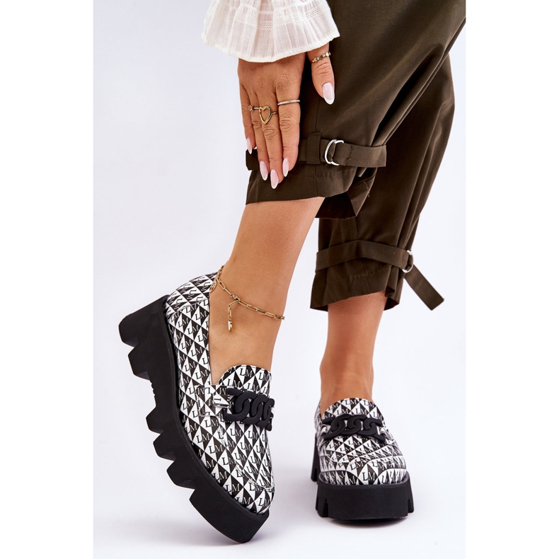 Mokasyny Na Masywnej Platformie Laura Messi 2601 Czarno-Białe czarne 1