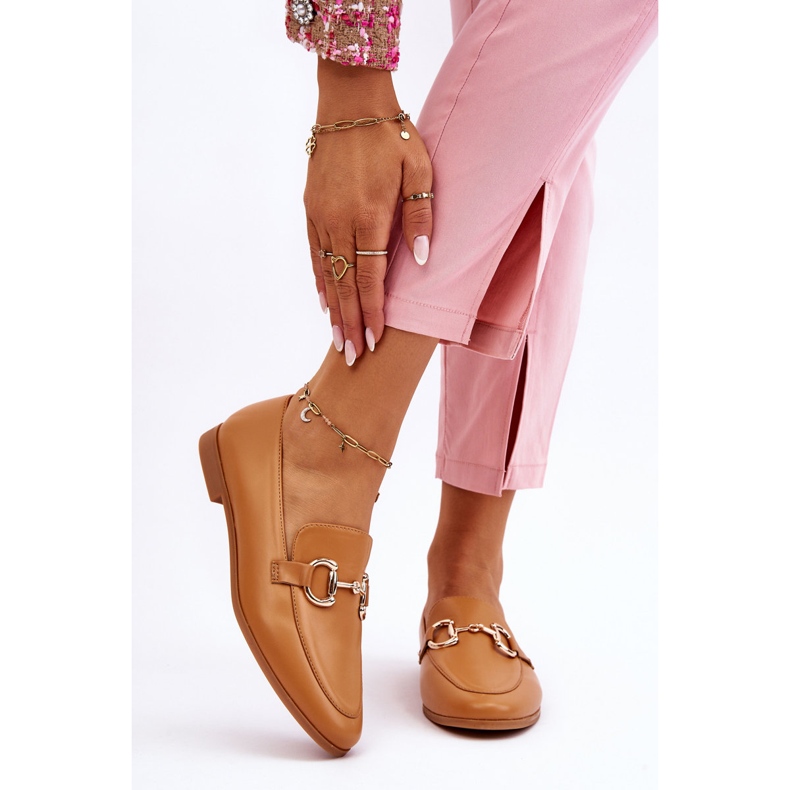 PG1 Klasyczne Damskie Mokasyny Z Ozdobą Camel Jamie beżowy 1