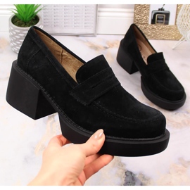 Skórzane zamszowe mokasyny damskie na obcasie Filippo DP4685/23 czarne 1