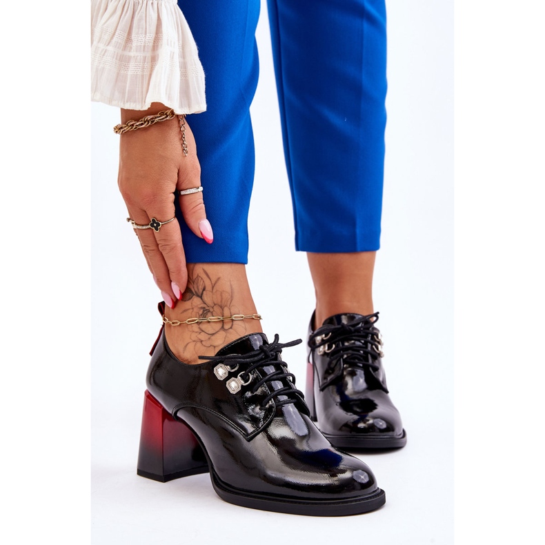 S.Barski Modne Półbuty Na Obcasie Czarne Darren 1