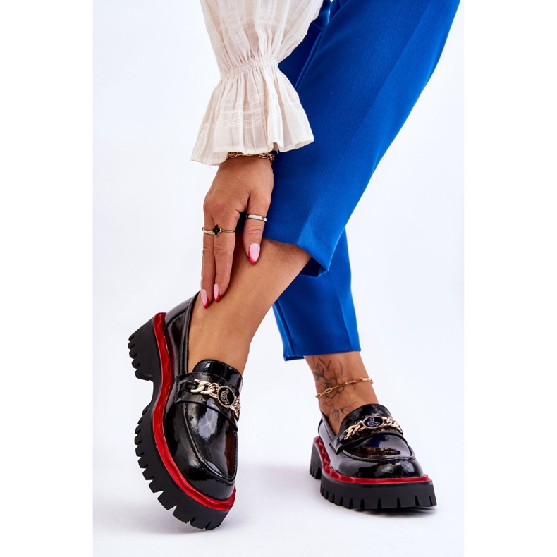 S.Barski Lakierowane Mokasyny Na Platformie Czarne Ronin 2