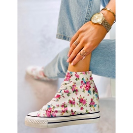 BM Trampki wysokie na koturnie w kwiaty Paradis White białe 2