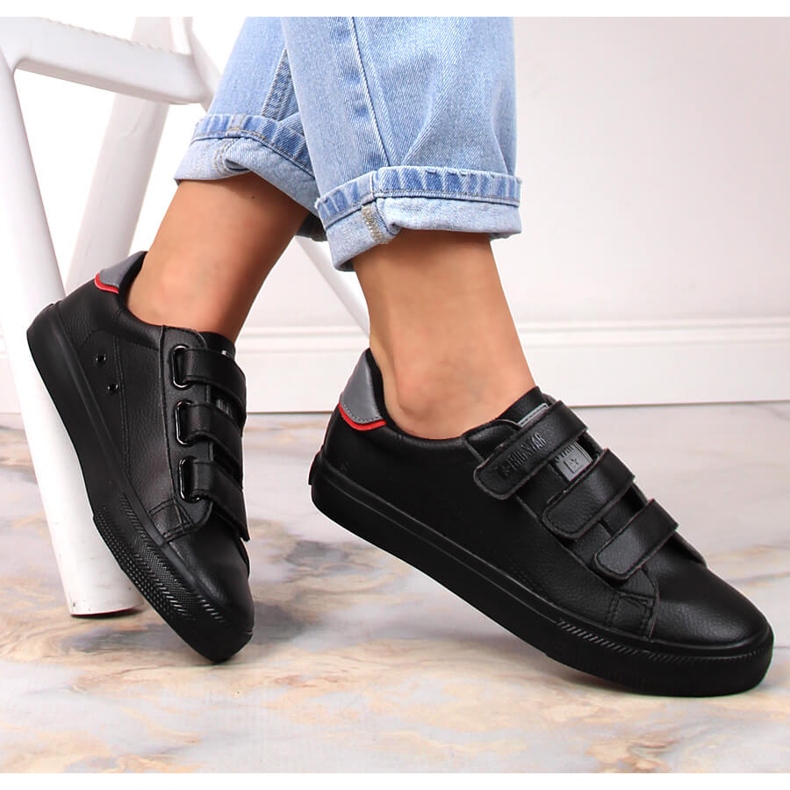 Trampki ze skóry ekologicznej na rzepy czarne Big Star LL274A208 1