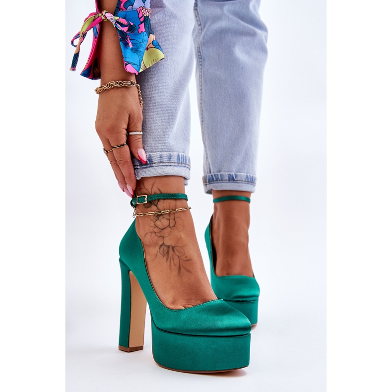BM Modne Czółenka Na Wysokim Słupku Zielone Hayden 1