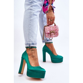 BM Modne Czółenka Na Wysokim Słupku Zielone Hayden 2